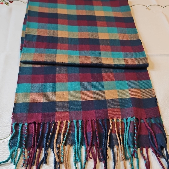 The Unbranded Brand Accessories - Plaid Multicolor Cashmere Scarf 72" X 12 Brand New